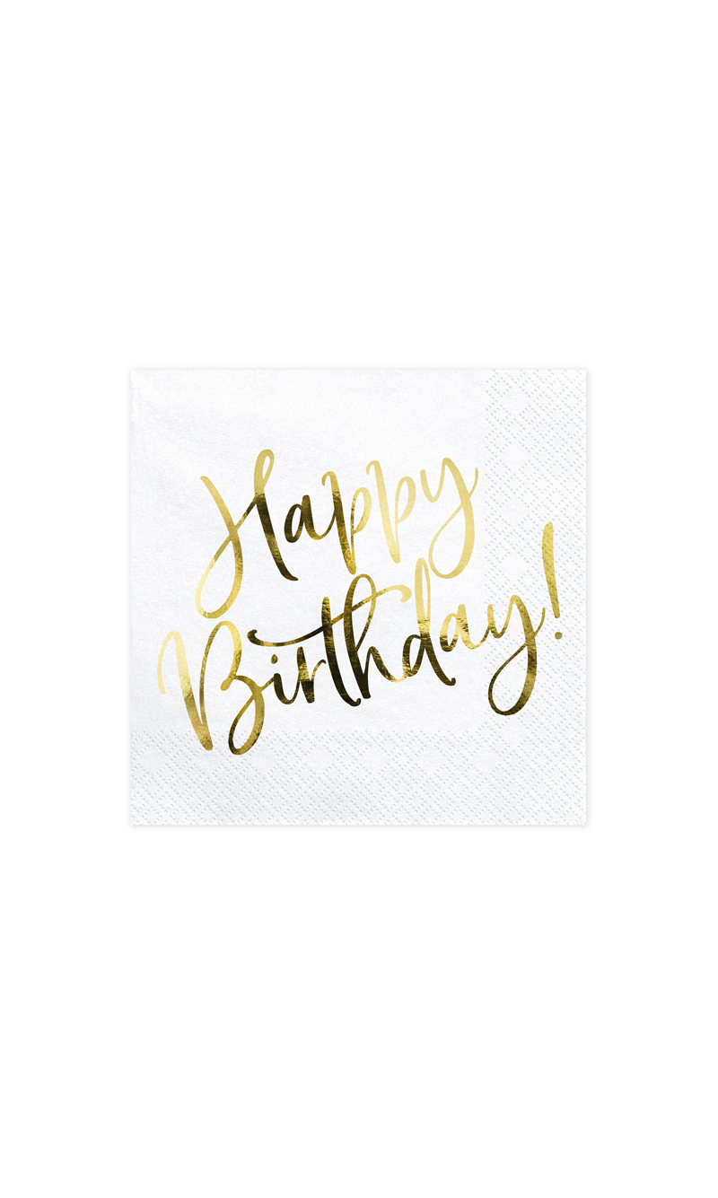 Napkins Happy Birthday, White, 33x33cm (1pkt / 20pc)