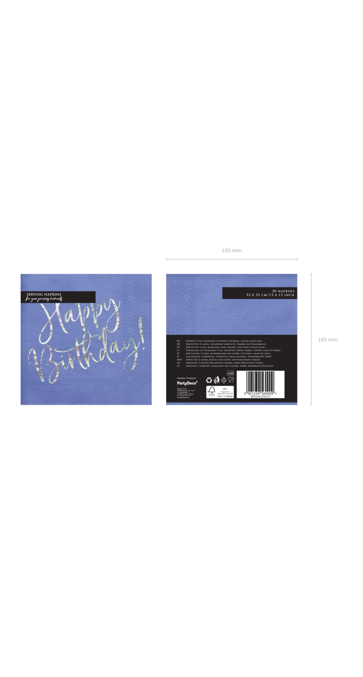 Napkins Happy Birthday, Navy Blue, 33x33cm (1pkt / 20pc)