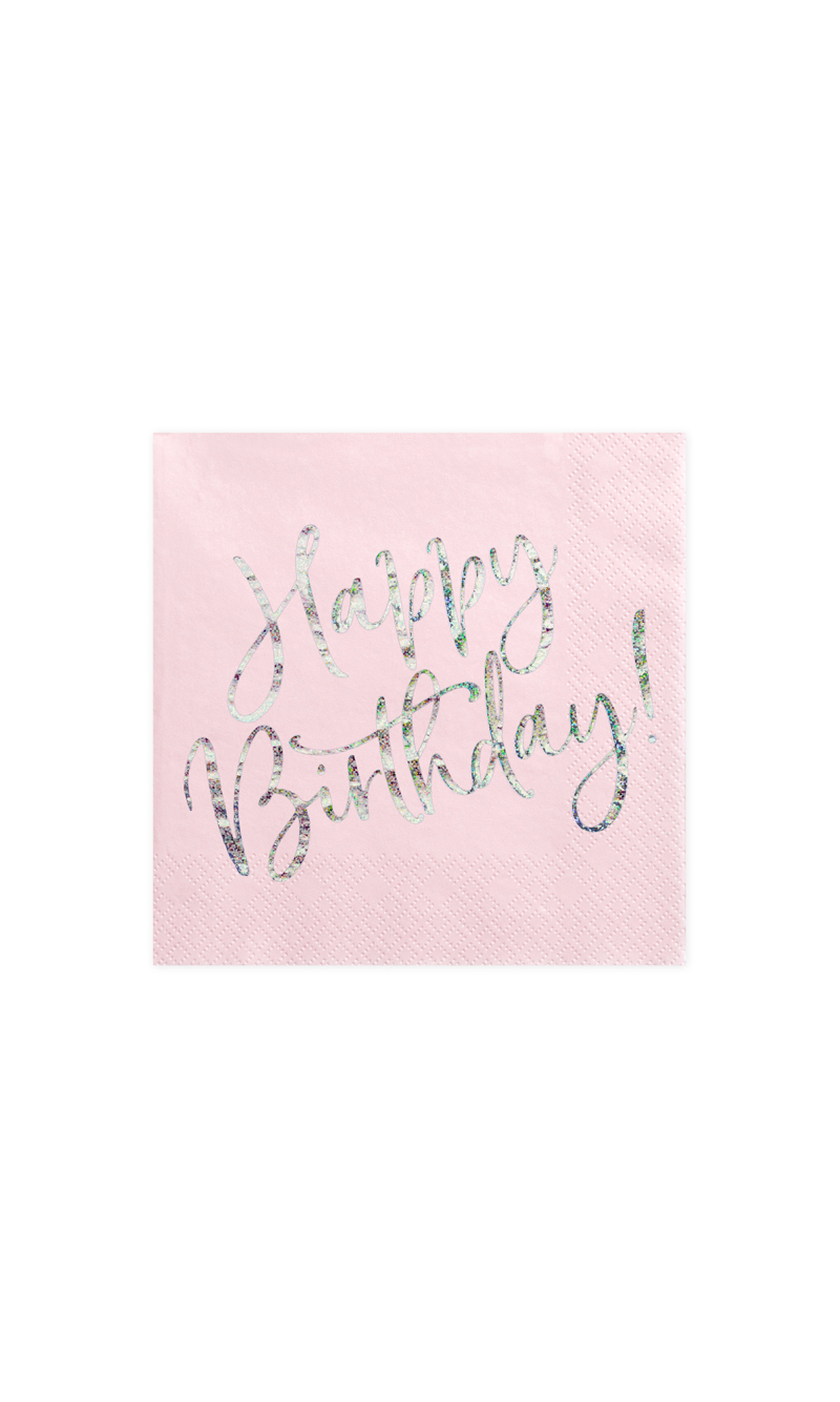 Napkins Happy Birthday, Light Powder Pink, 33x33cm (1pkt / 20pc)