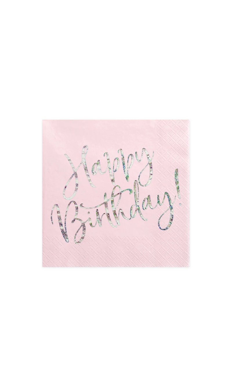Napkins Happy Birthday, Light Powder Pink, 33x33cm (1pkt / 20pc)