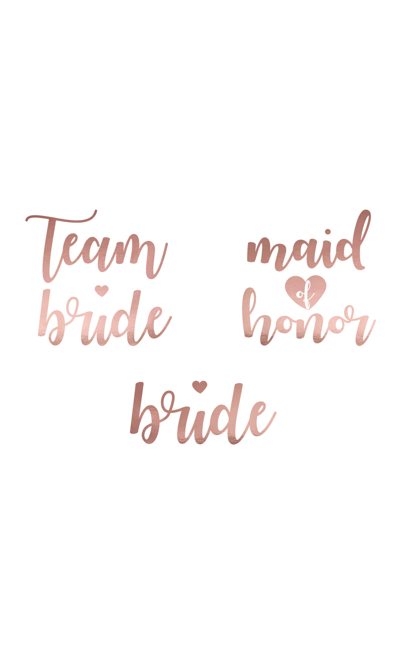 Temporary Tattoos Bachelorette Party, Rose Gold (1pkt / 13pc)