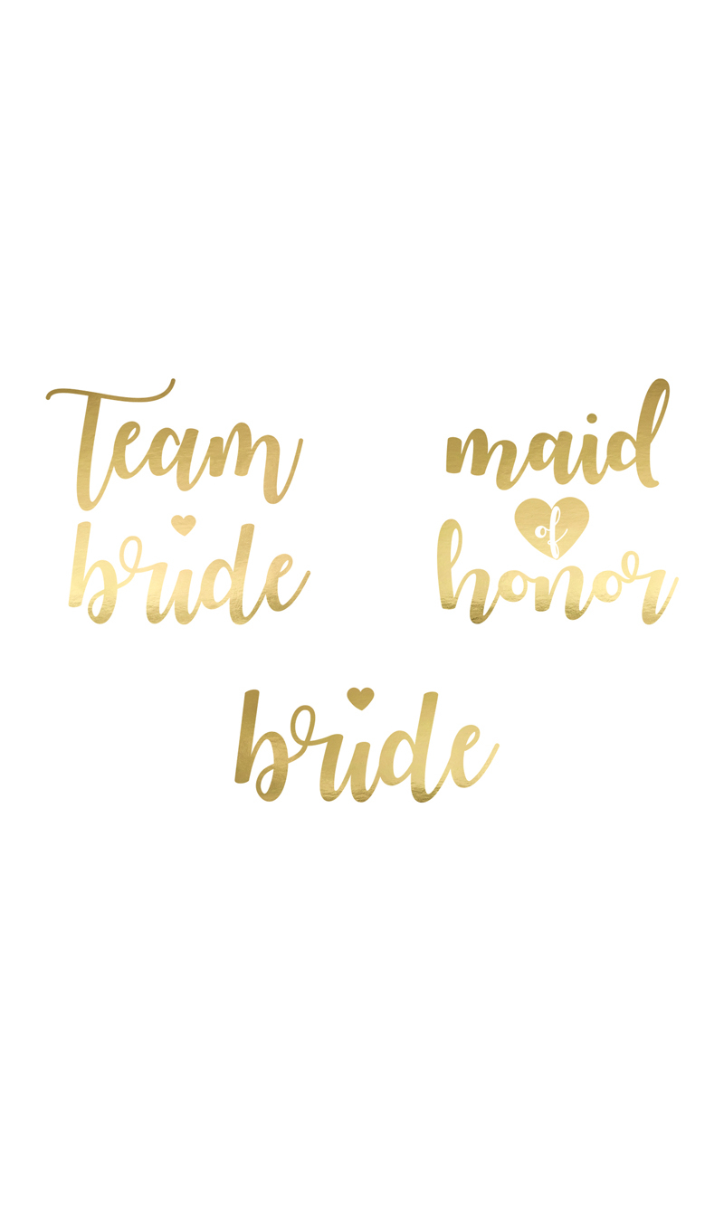 Temporary Tattoos Bachelorette Party, Gold (1pkt / 13pc)