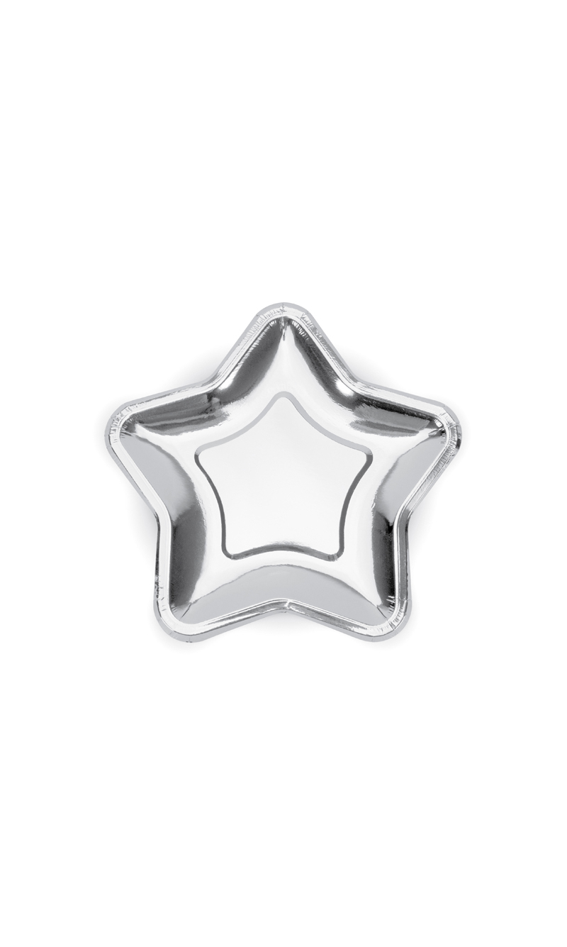 Paper Plates star, Silver, 23cm (1pkt / 6pc)
