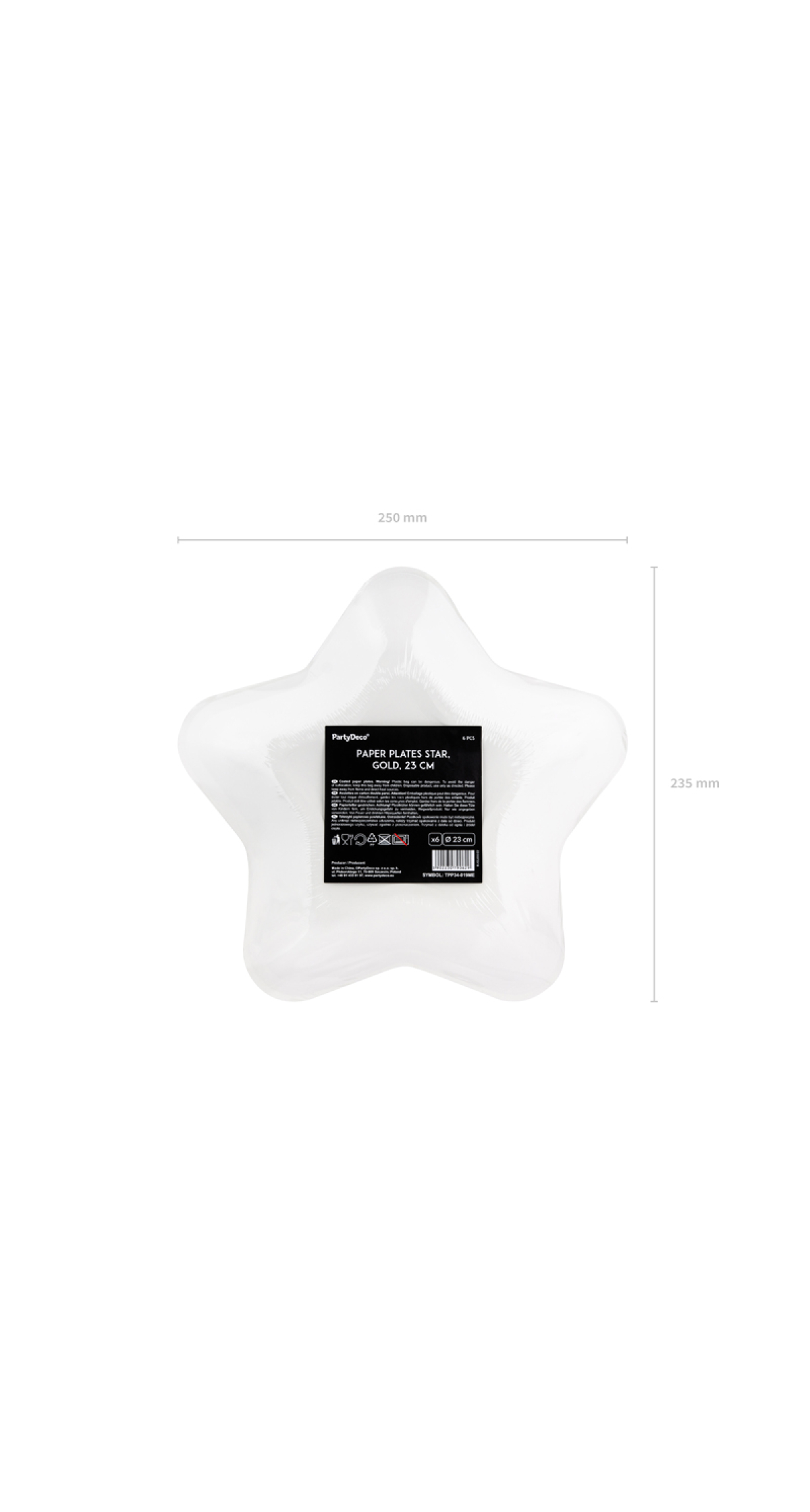 Paper Plates Star, Gold, 23cm (1 pkt / 6 pc.)