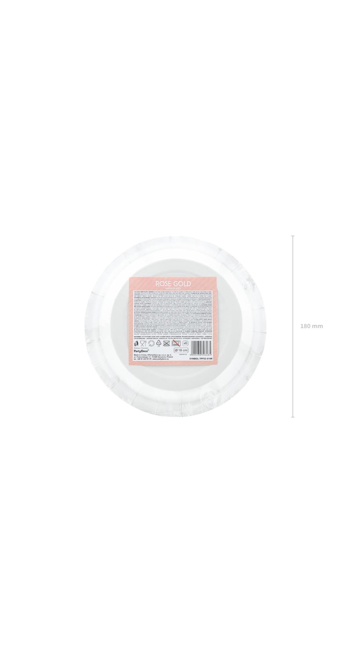 Round Paper Plates, Rose Gold, 18cm (1 pkt / 6 pc.)