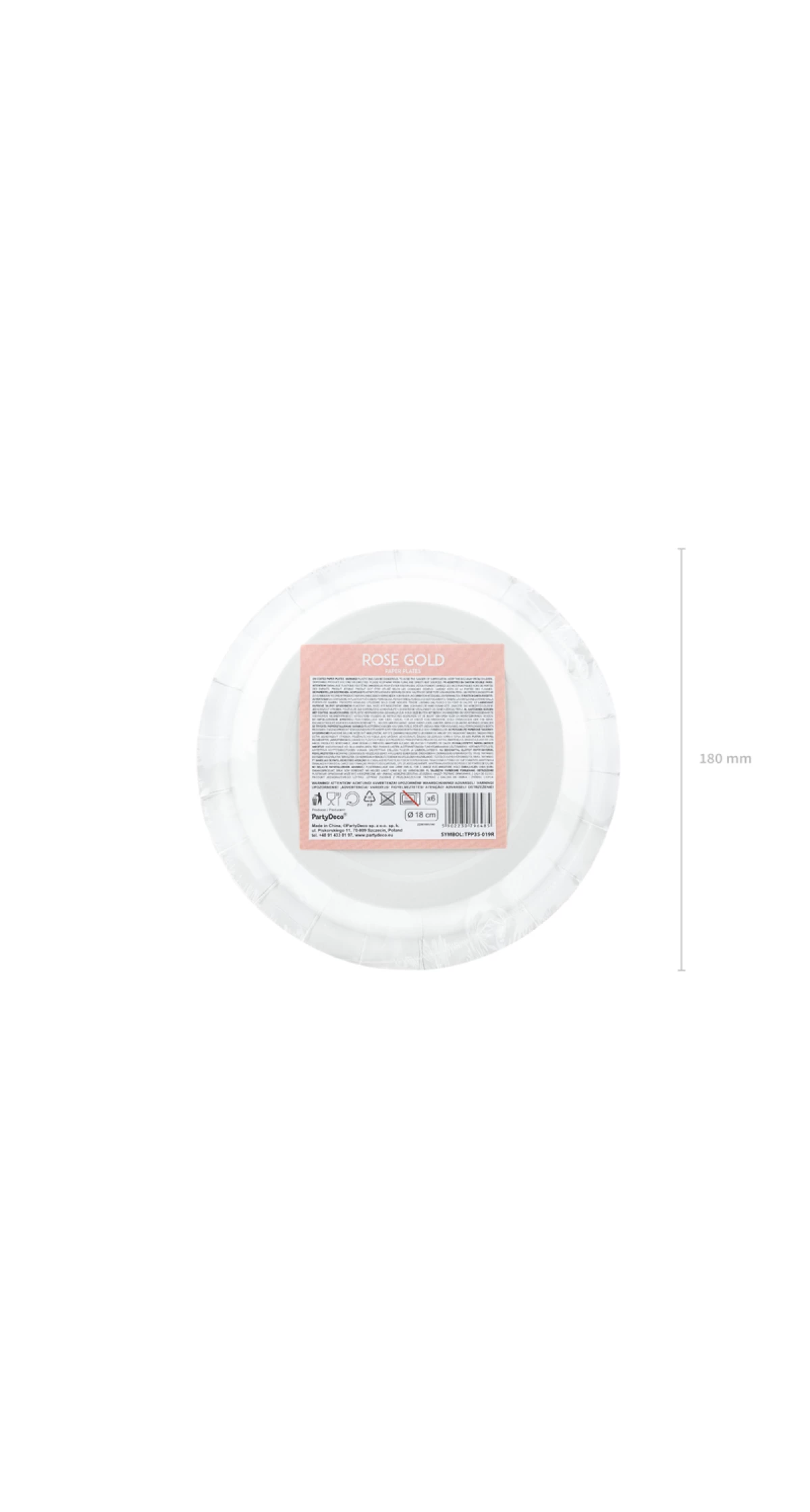 Round Paper Plates, Rose Gold, 18cm (1 pkt / 6 pc.)