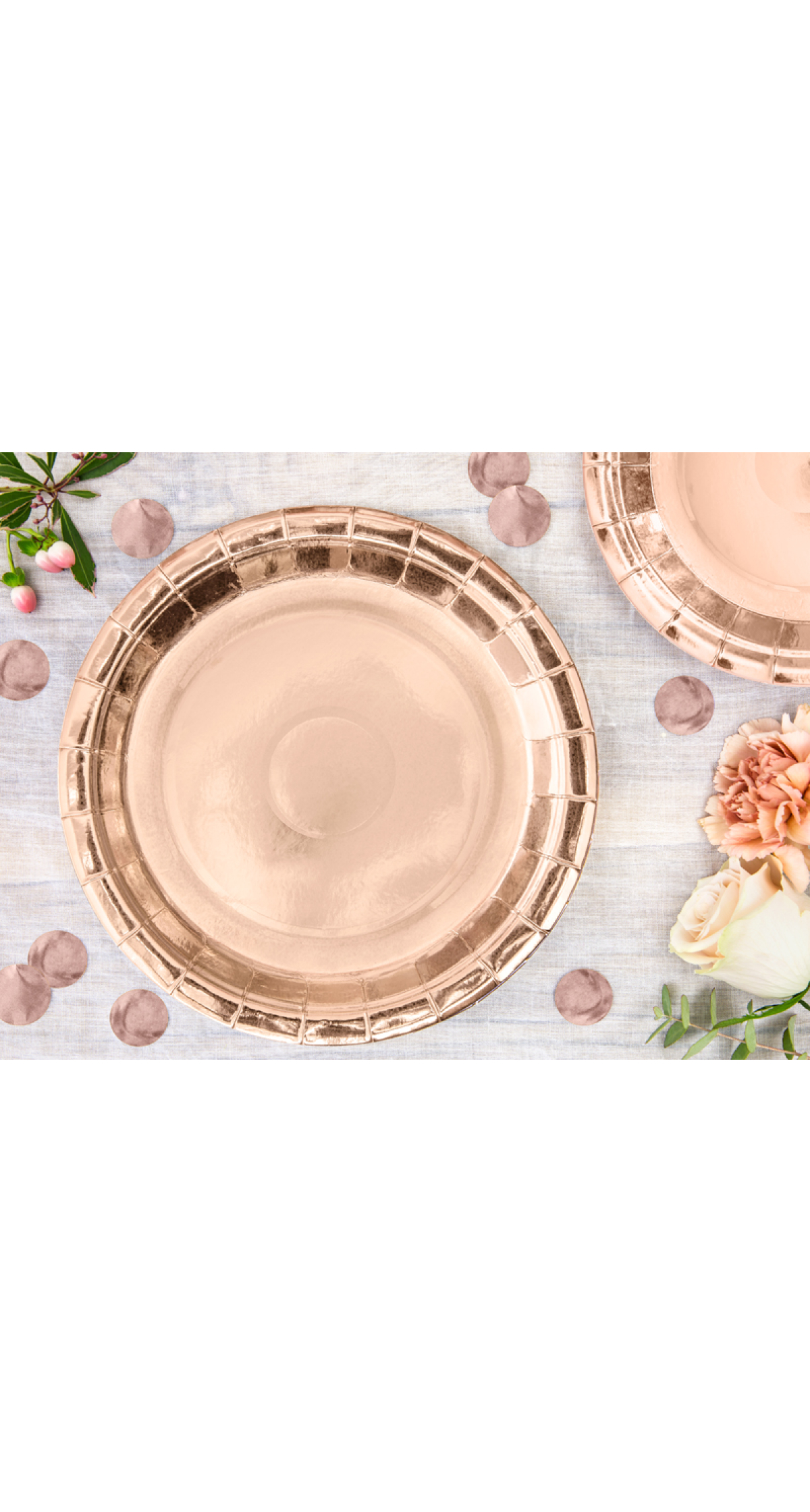 Round Paper Plates, Rose Gold, 23cm (1 pkt / 6 pc.)