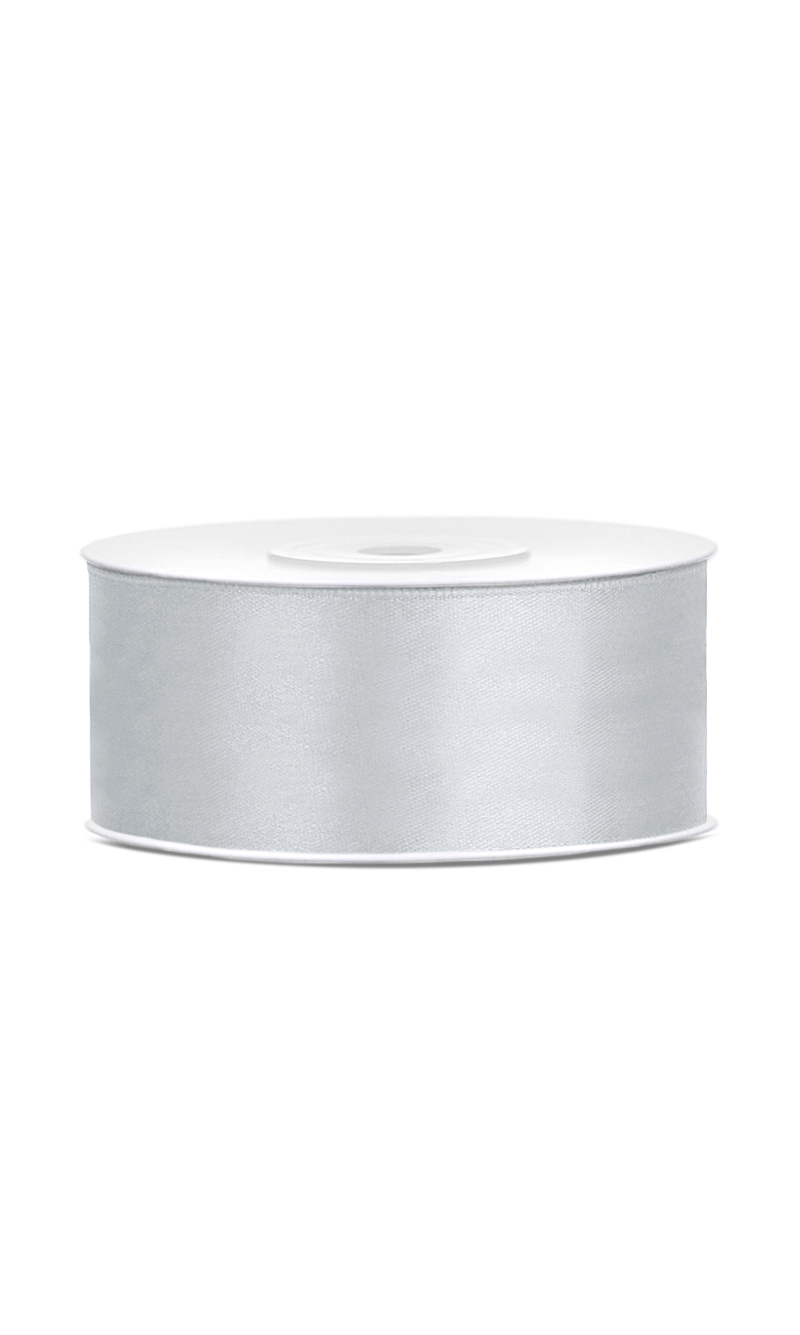 Satin Ribbon, Silver, 25mm (Sold Per Metre)