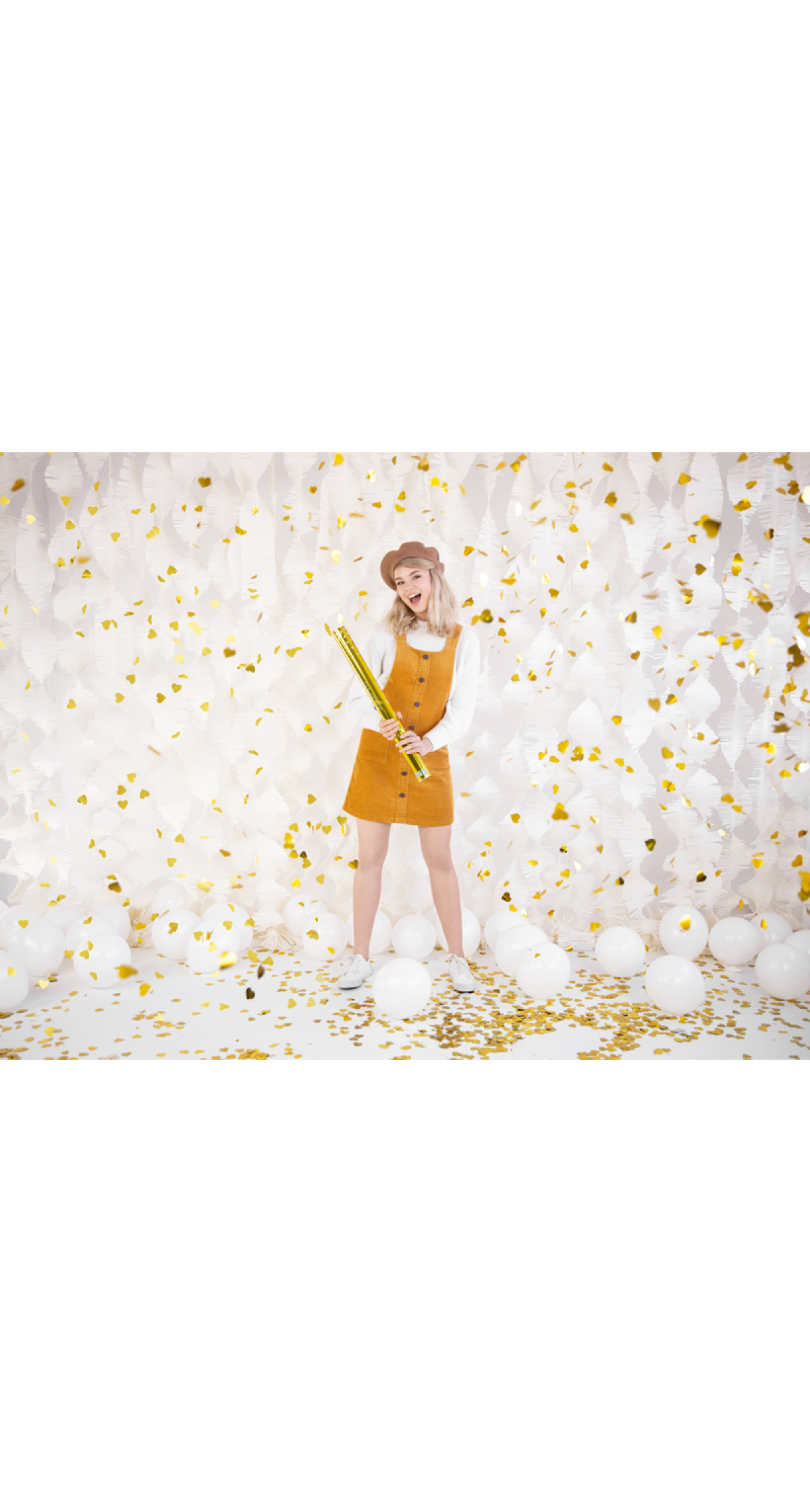 Confetti Cannon With Hearts, Gold, 60cm