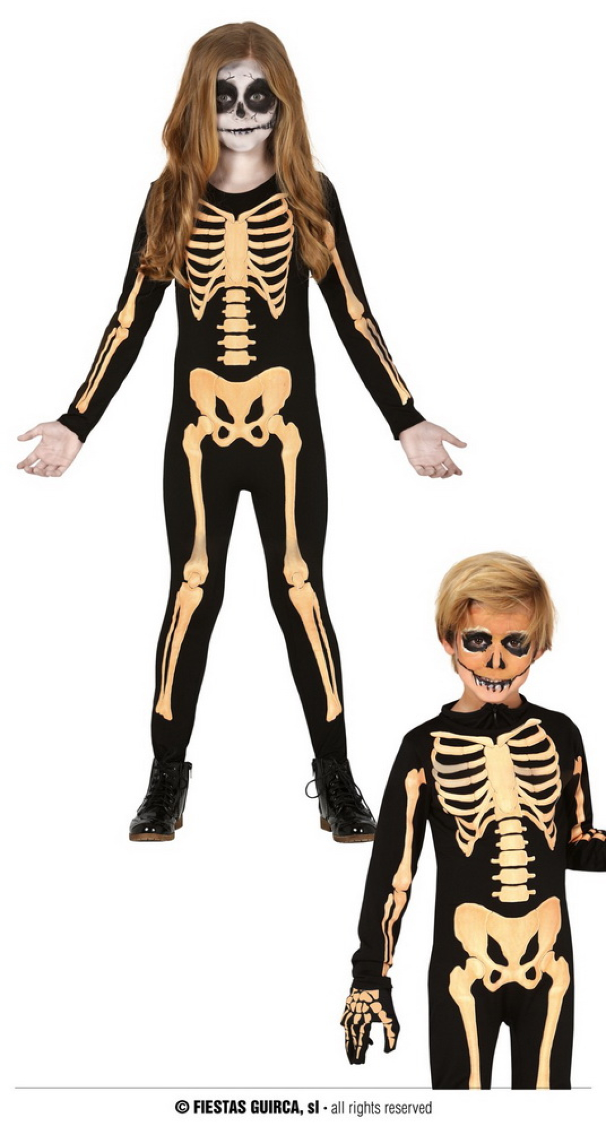 Skeleton Boy & Girl Costume (Spandex) - Age 3 to 4 Years