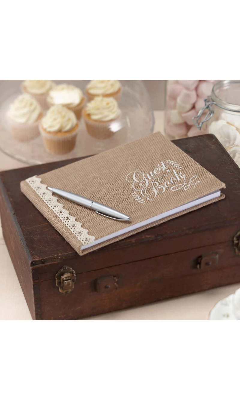 Hessian Burlap Guest Book Vintage Affair - 24cm x 17cm