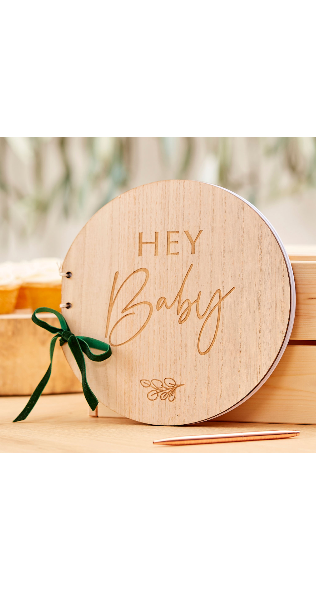 Wooden Hey Baby Shower Guest Book - 22cm x 21.5cm