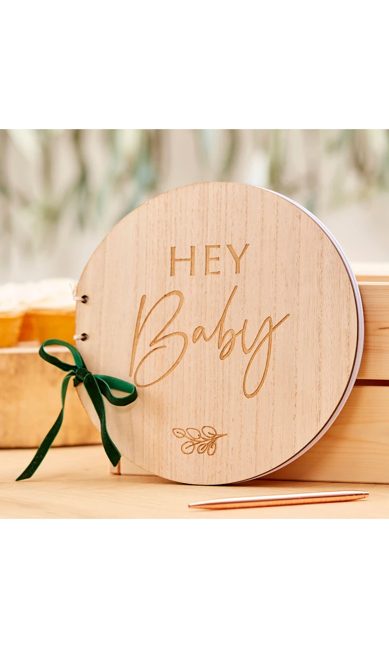 Wooden Hey Baby Shower Guest Book - 22cm x 21.5cm