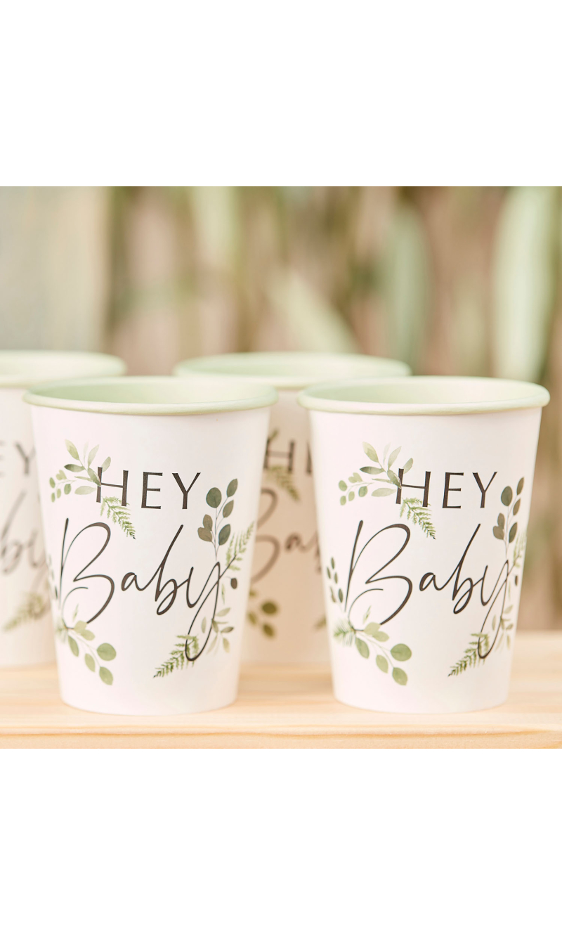 Botanical Hey Baby Shower Cups - 8pk