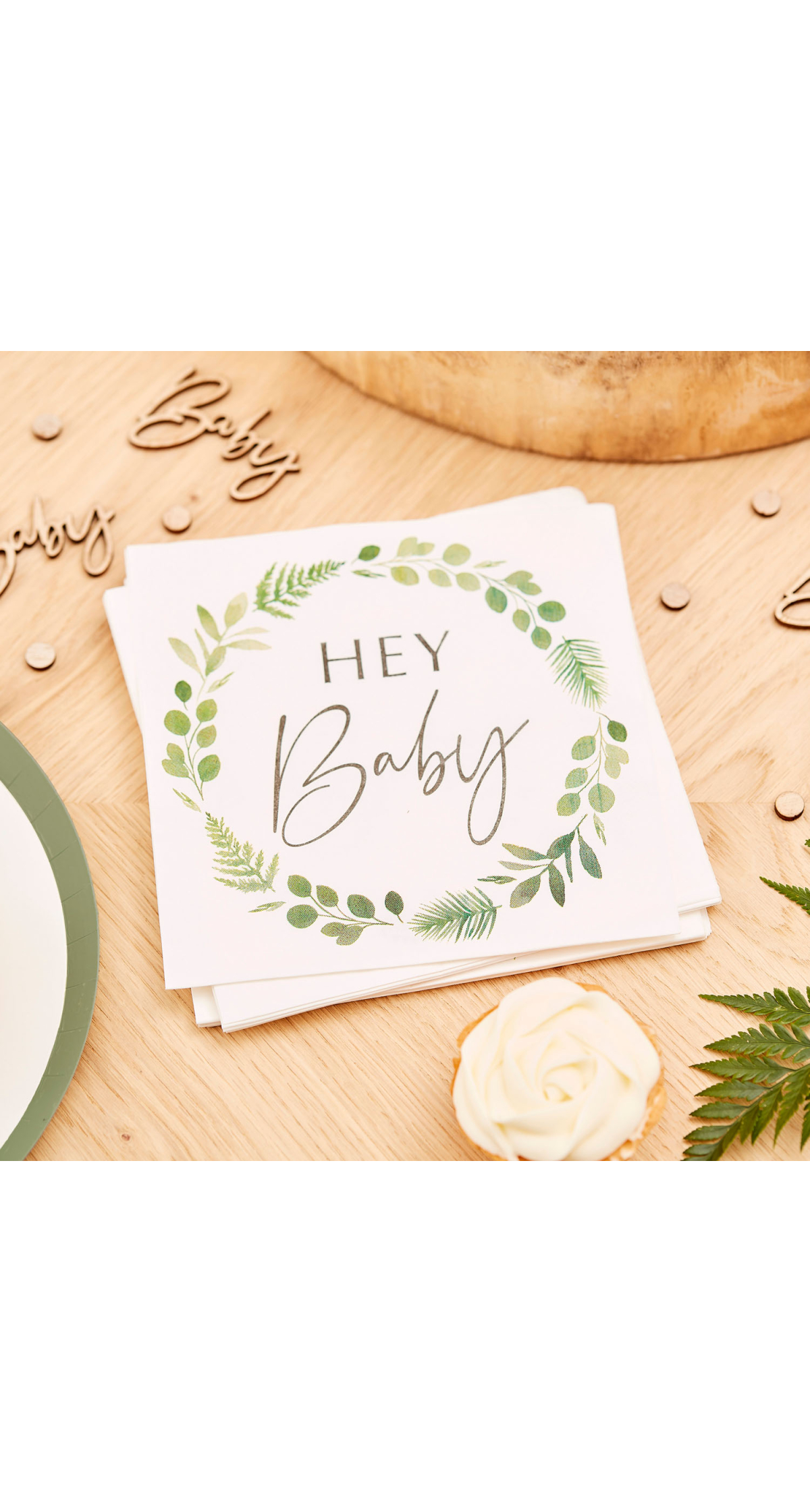 Hey Baby Shower Botanical Napkins 18cm x 17cm - 16pk