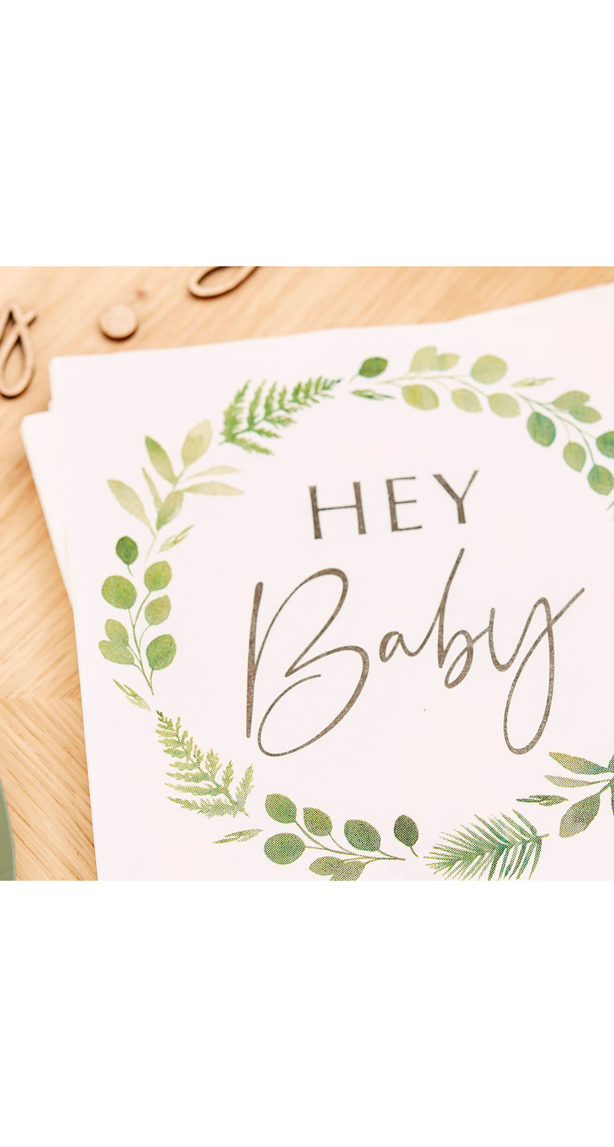 Hey Baby Shower Botanical Napkins 18cm x 17cm - 16pk