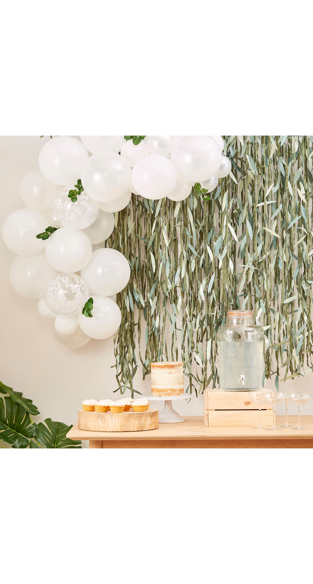 White Baby Shower Balloons Arch With Foliage