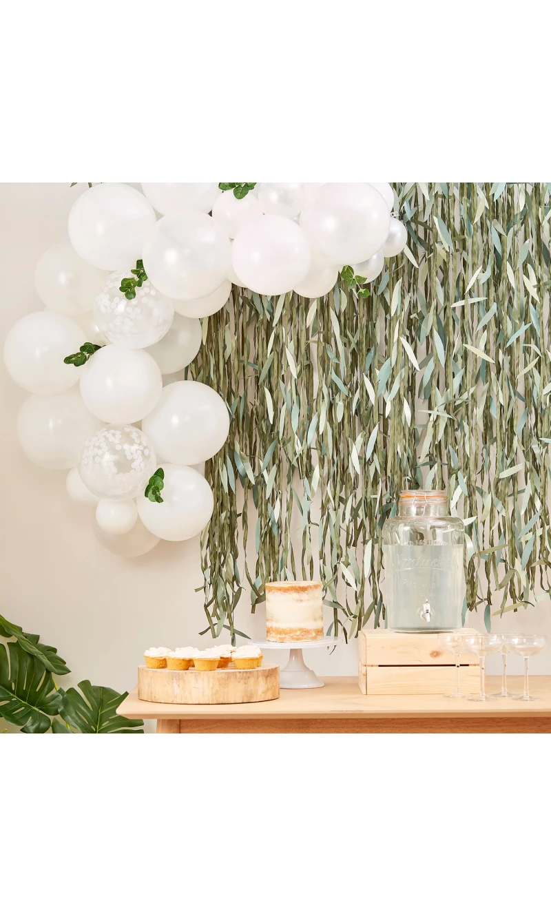 White Baby Shower Balloons Arch With Foliage