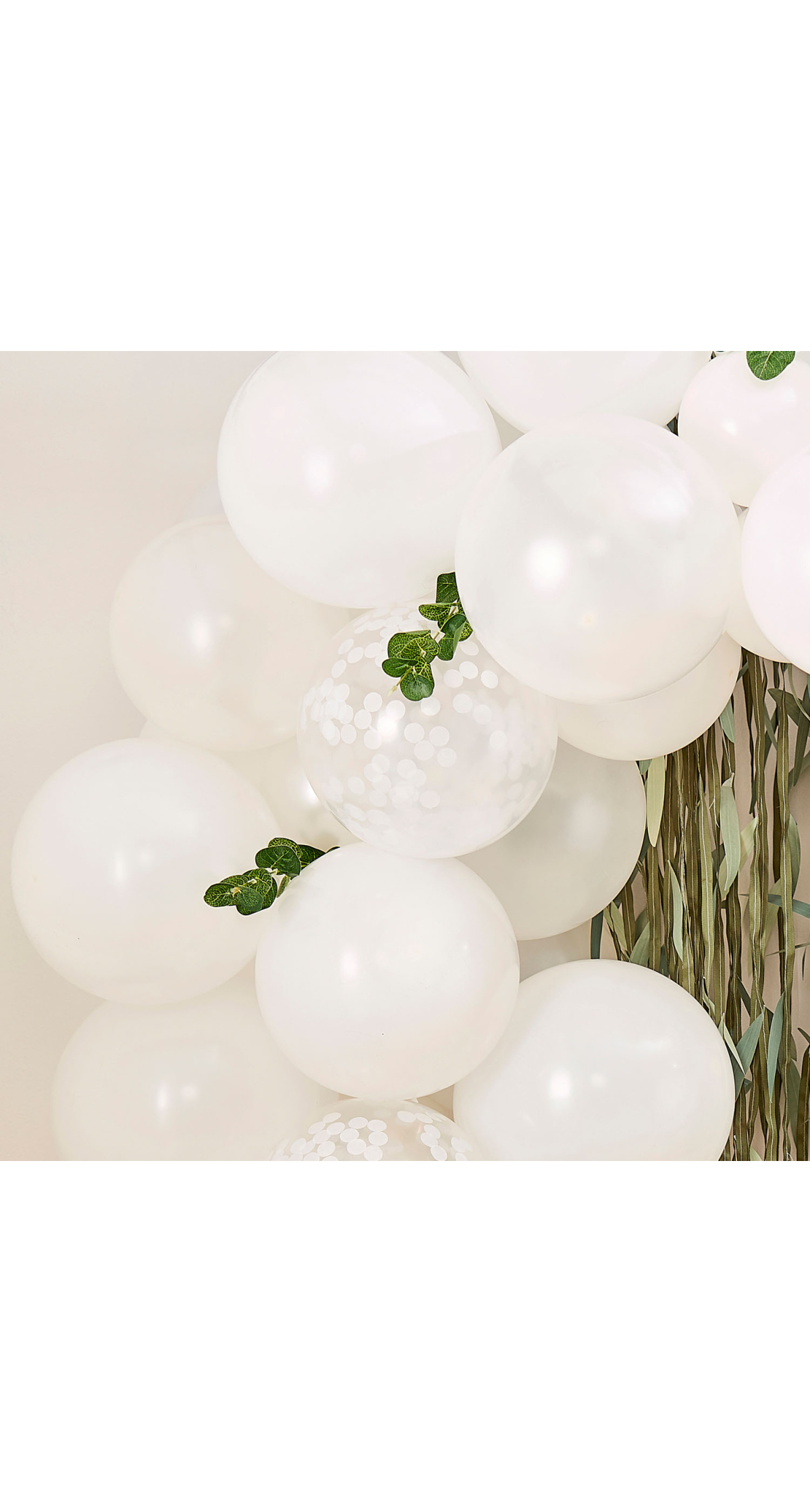 White Baby Shower Balloons Arch With Foliage