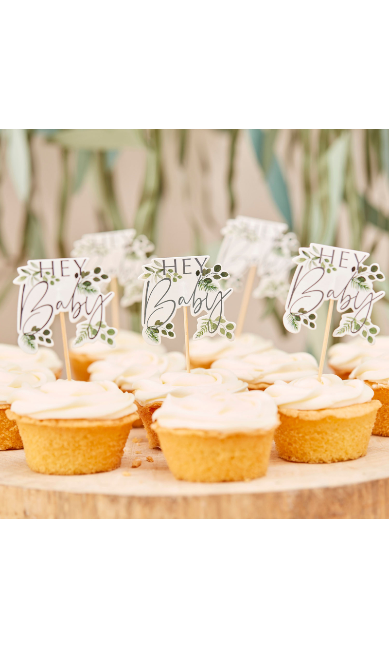 Hey Baby Shower Cupcake Toppers - 12pk
