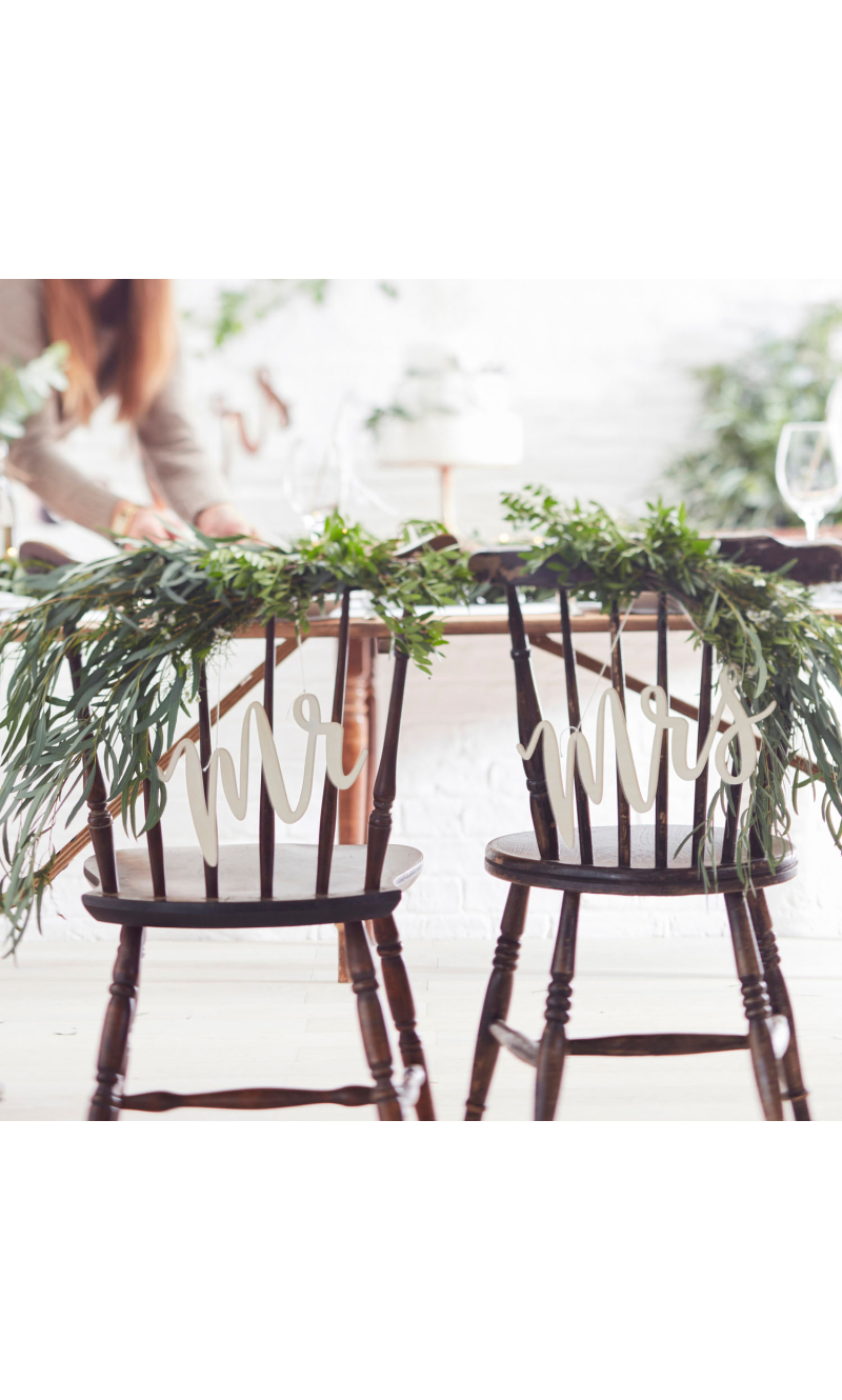 Wooden Mr and Mrs Wedding Chair Signs - 30cm x 14cm