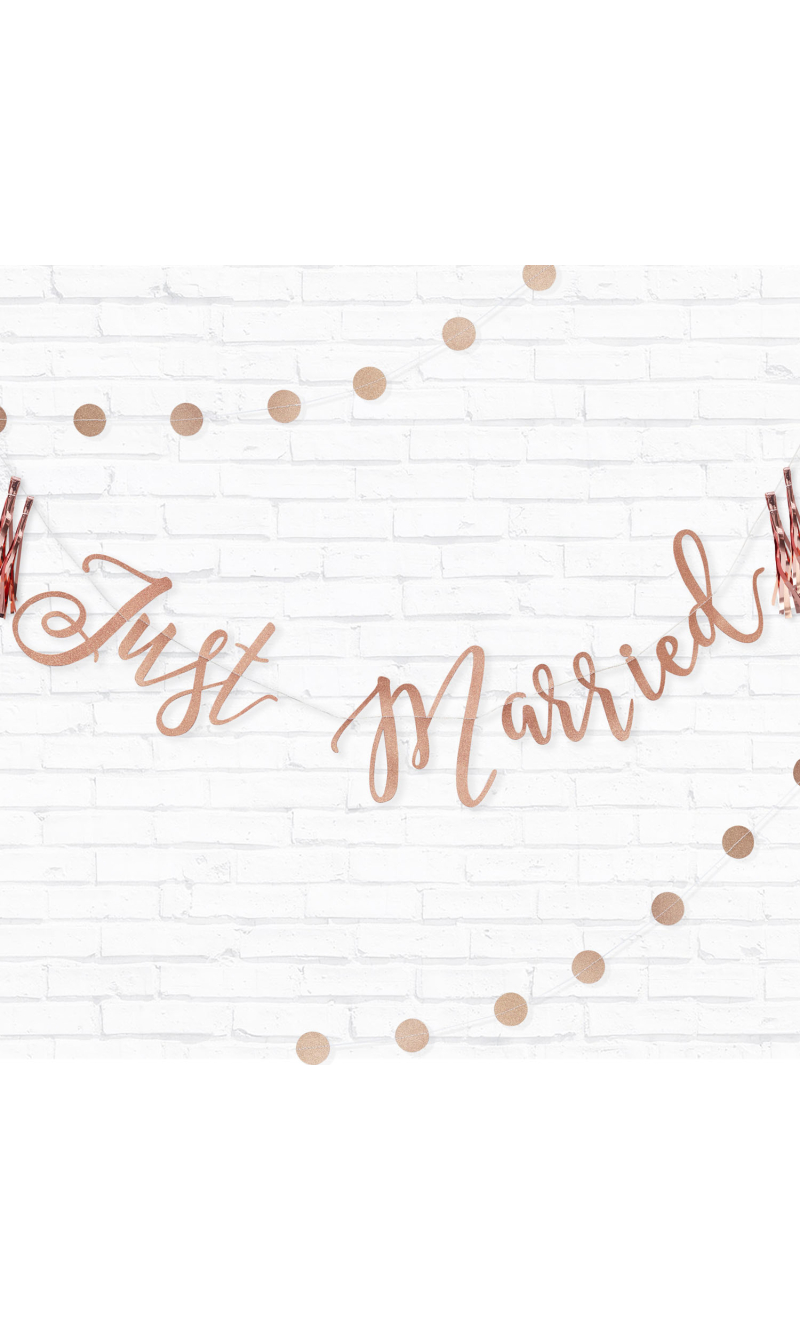 Just Married Rose Gold Glitter Bunting - 1.5m