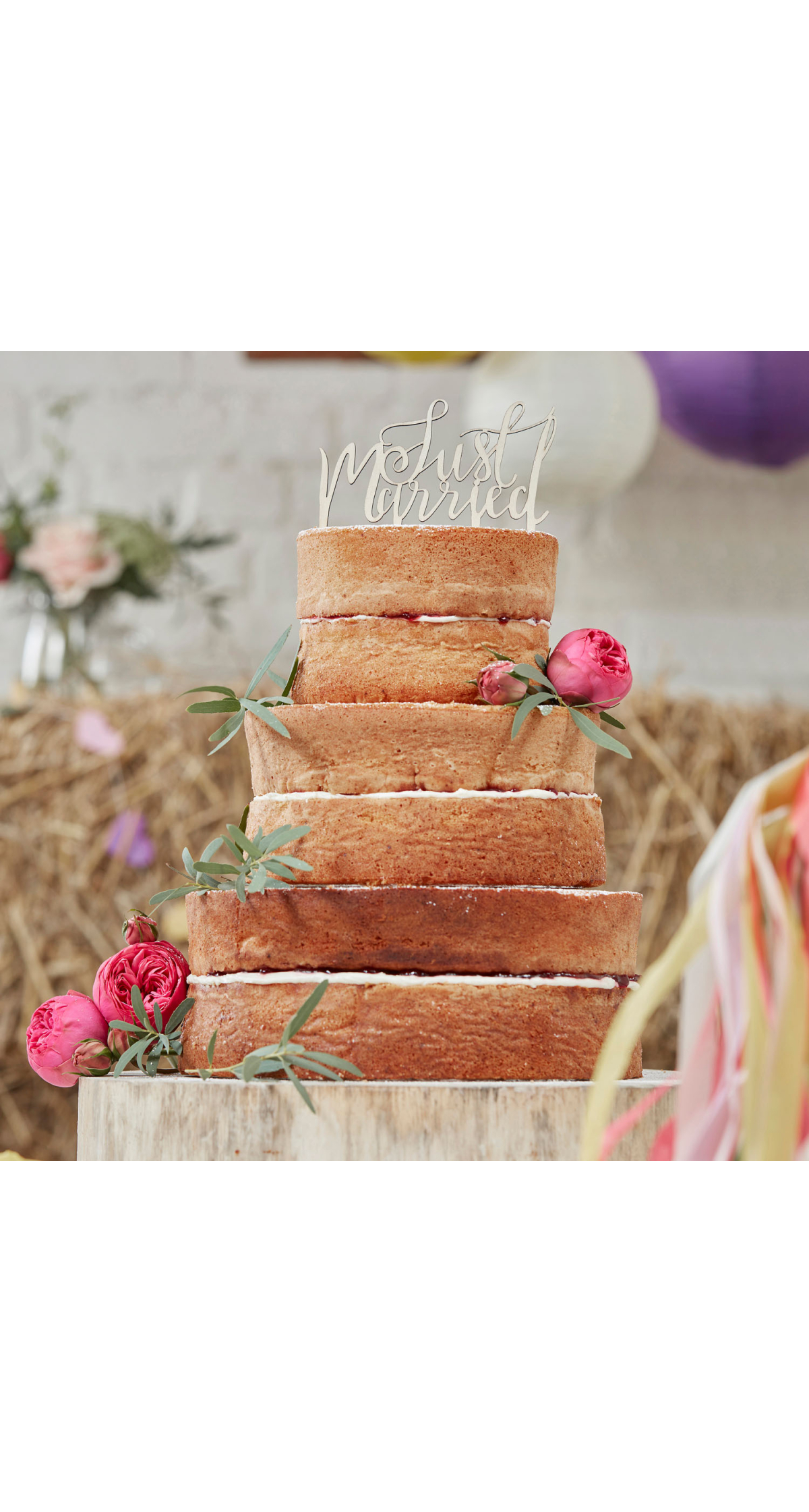 Wooden Just Married Cake Topper - 12.5cm x 14cm