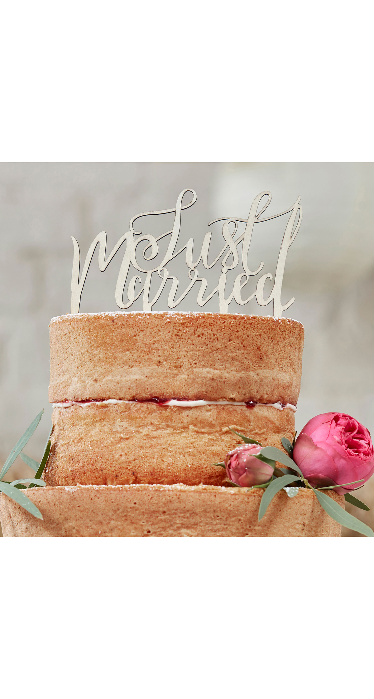 Wooden Just Married Cake Topper - 12.5cm x 14cm