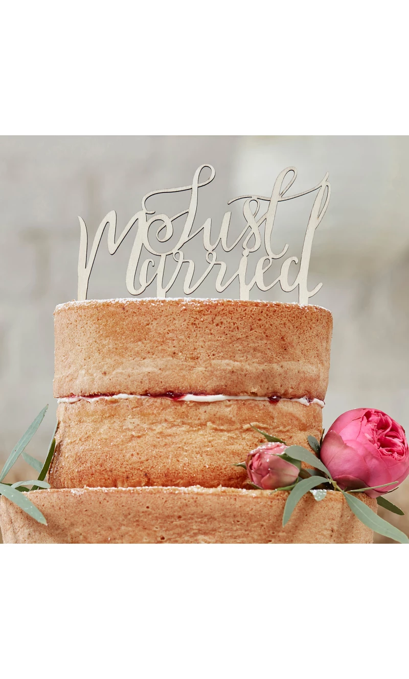 Wooden Just Married Cake Topper - 12.5cm x 14cm
