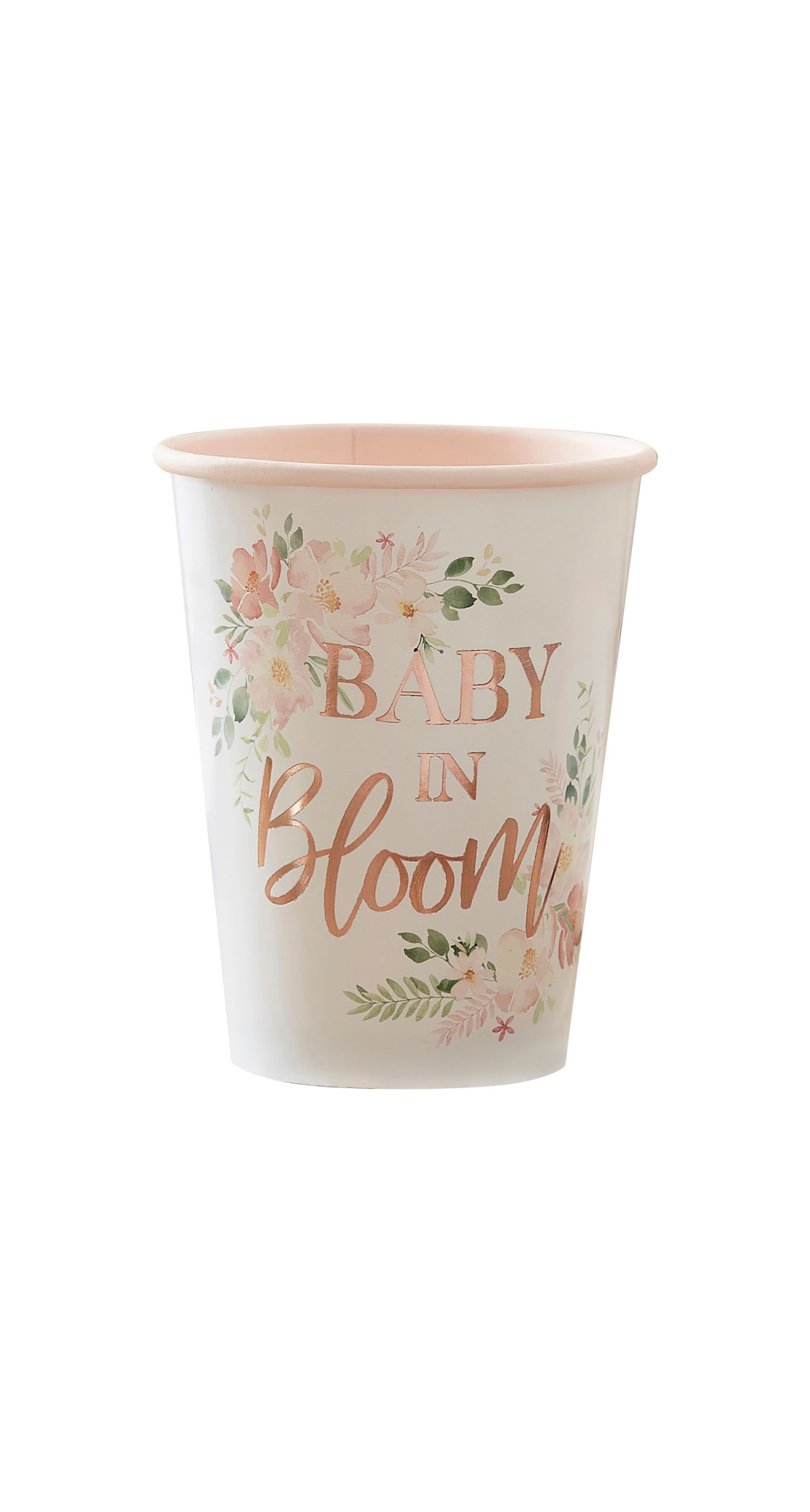 Rose Gold Floral Baby Shower Cups - 8pk