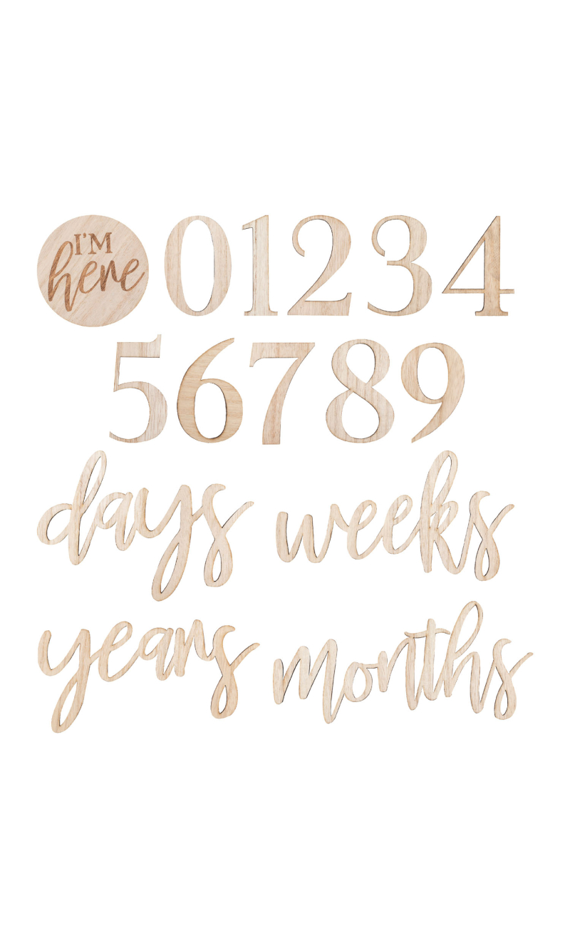 Wooden Pregnancy & Baby Milestone Signs - 17pk