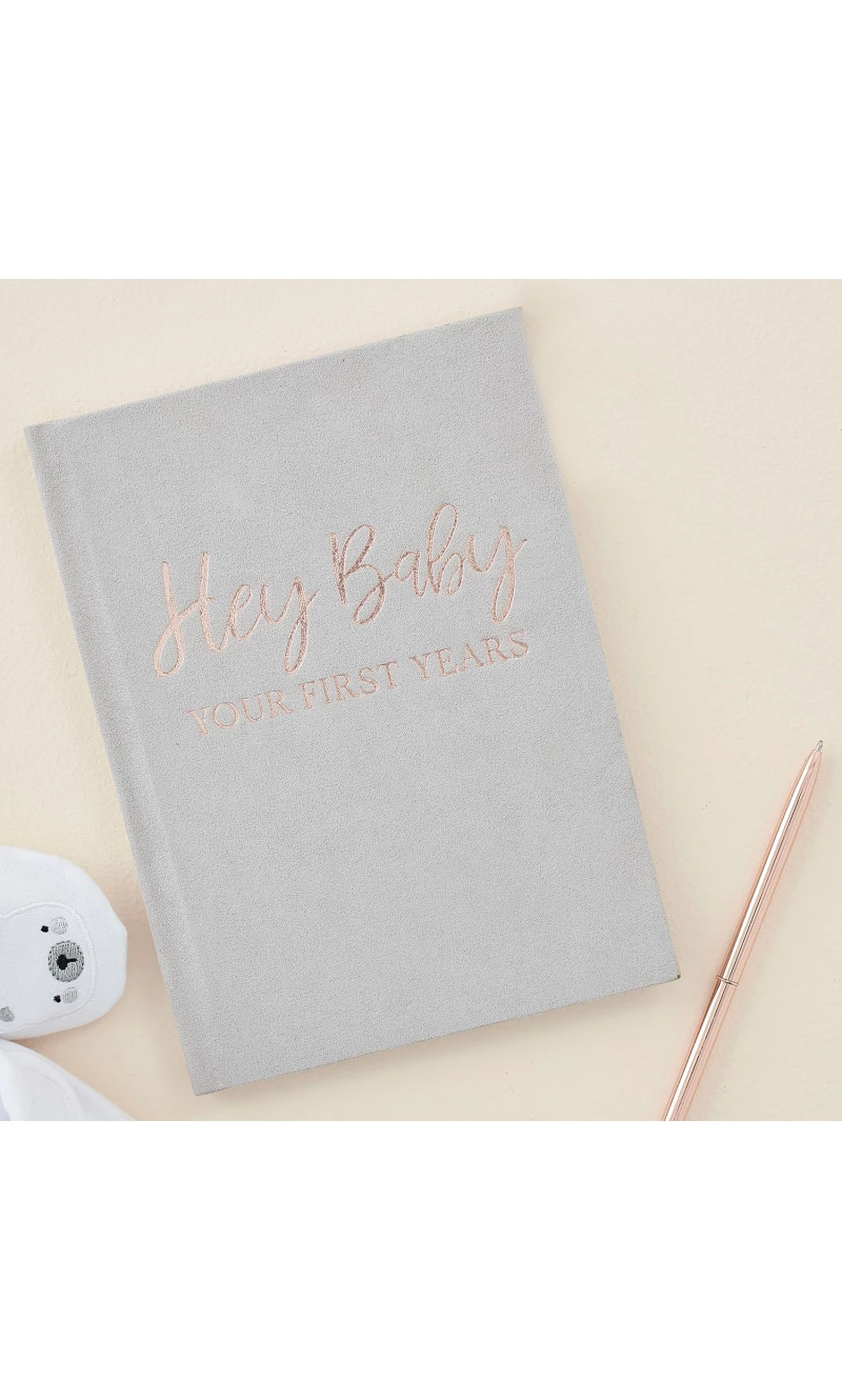 Grey Suede Baby Journal Guest Book - 21cm x 16cm