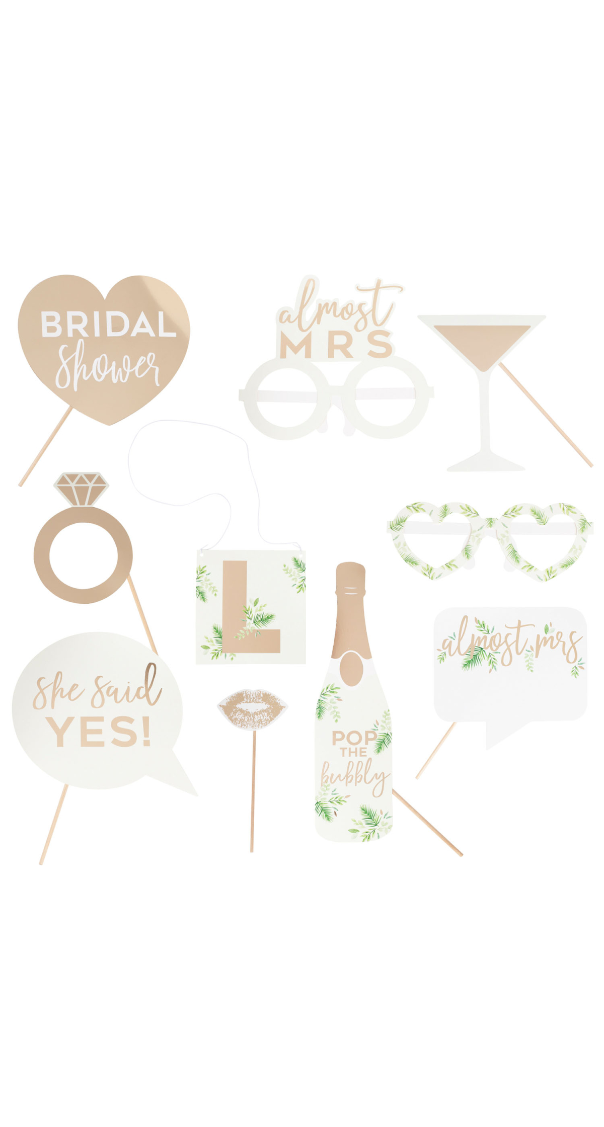 Gold Foiled Photobooth Hen Party Props - 10pk