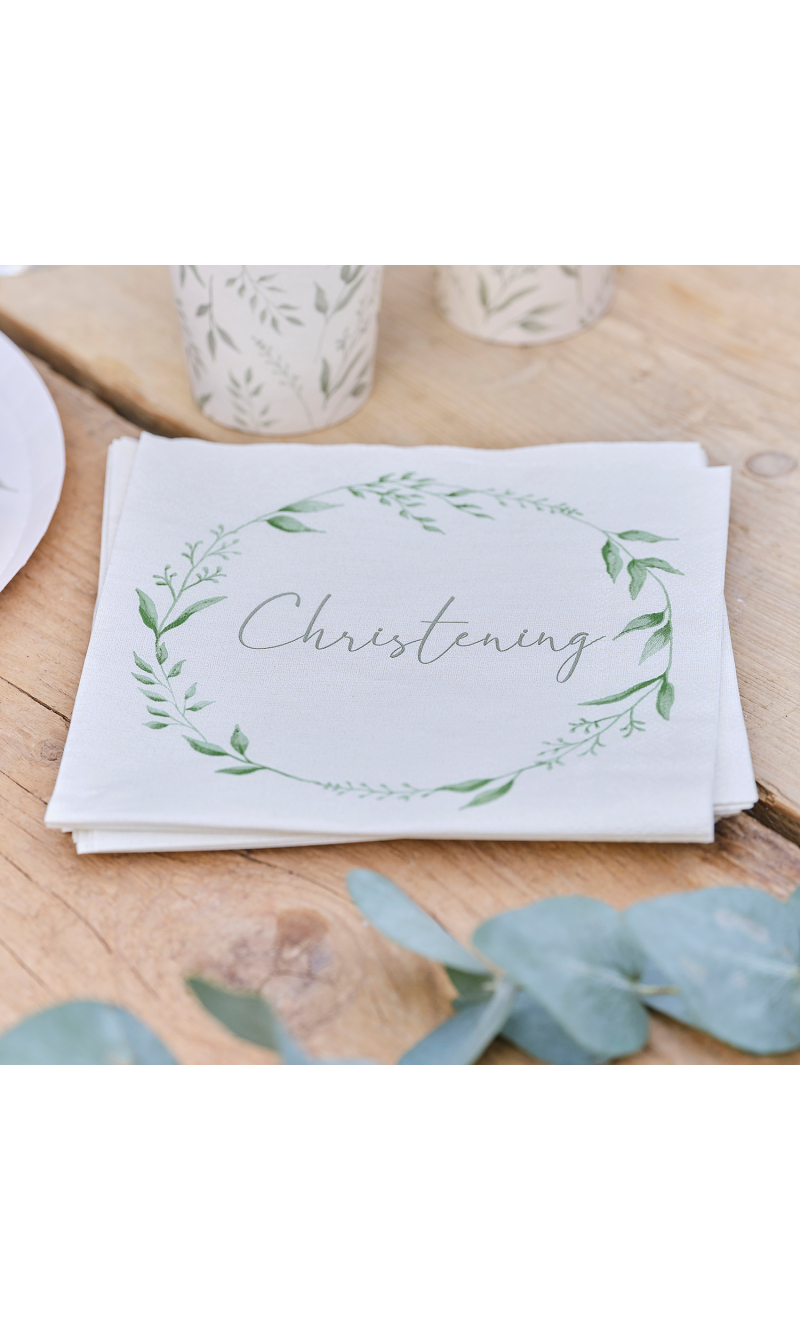 Botanical Christening Paper Napkins 16.5cm - 16pk