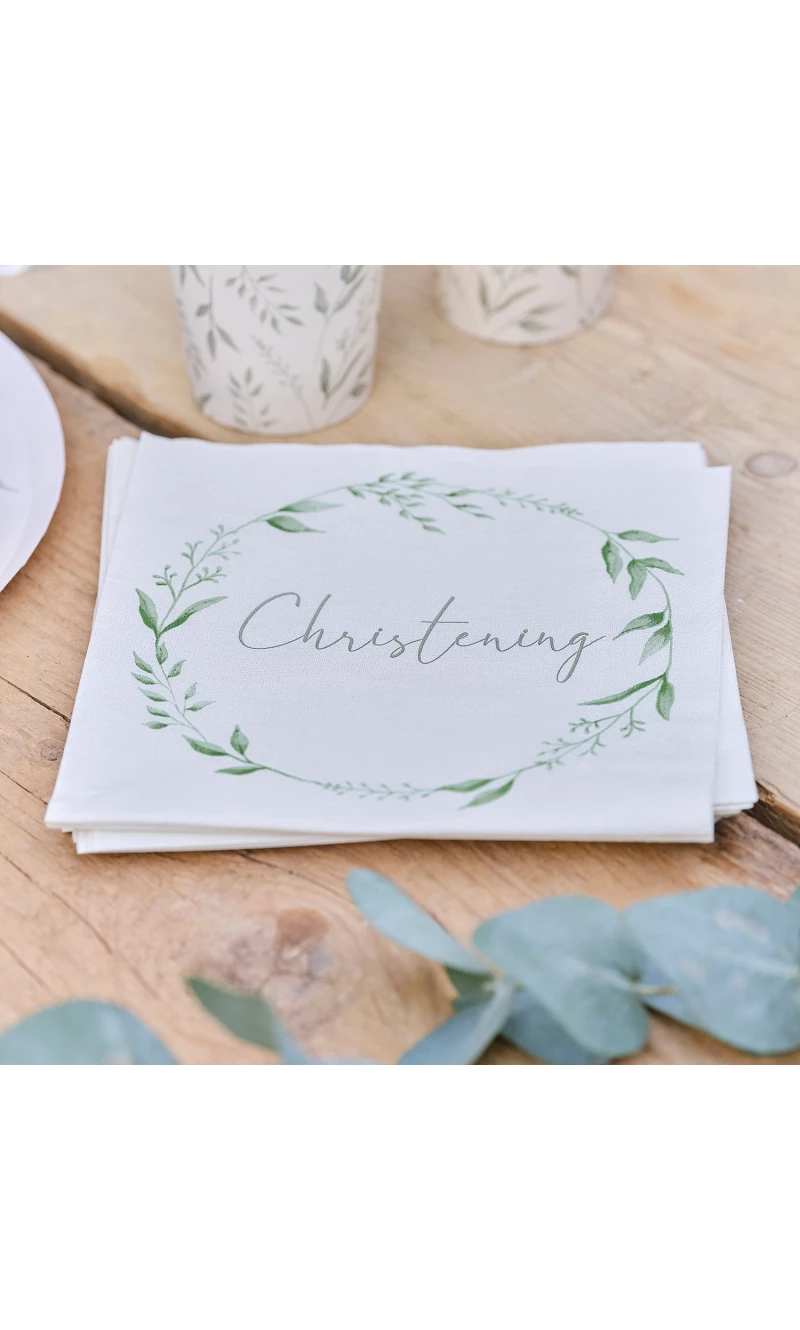 Botanical Christening Paper Napkins 16.5cm - 16pk