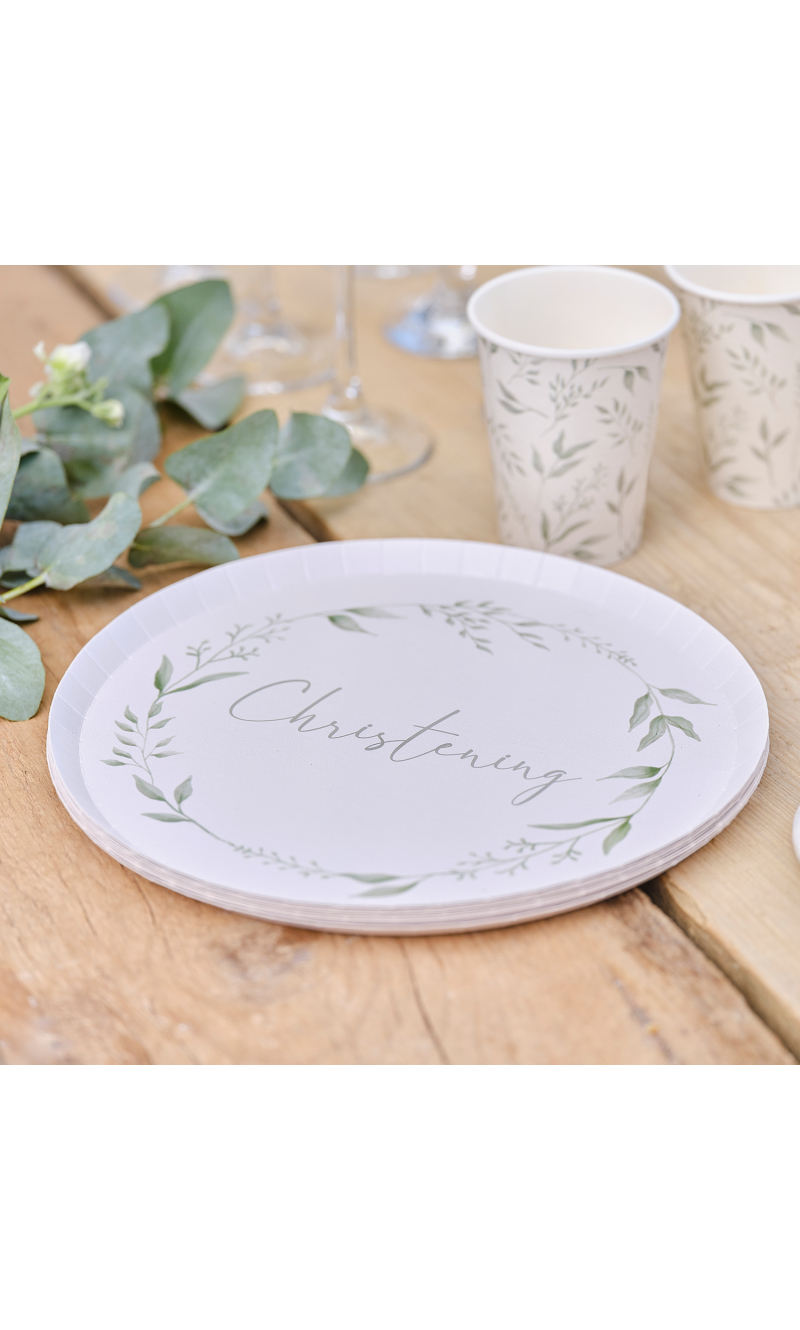 Botanical Christening 25cm Paper Plates - 8pk