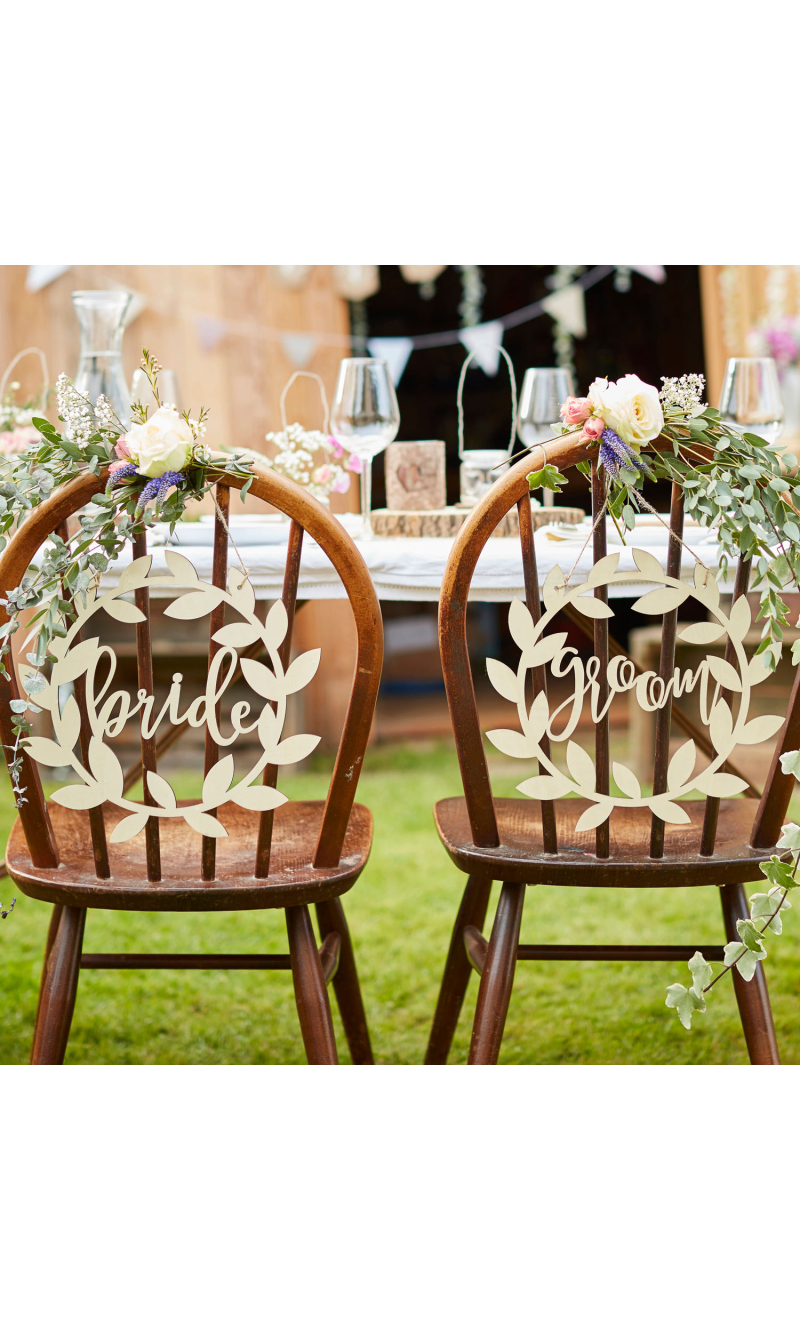 Wooden Bride & Groom Wedding Signs 31cm - 2pk