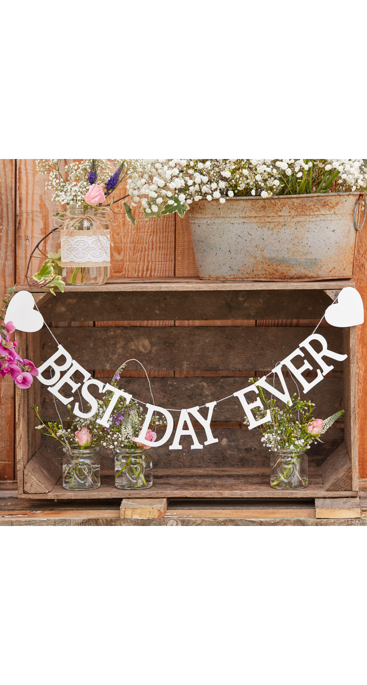 Best Day Ever Wooden Bunting Rustic Country - 1.5m