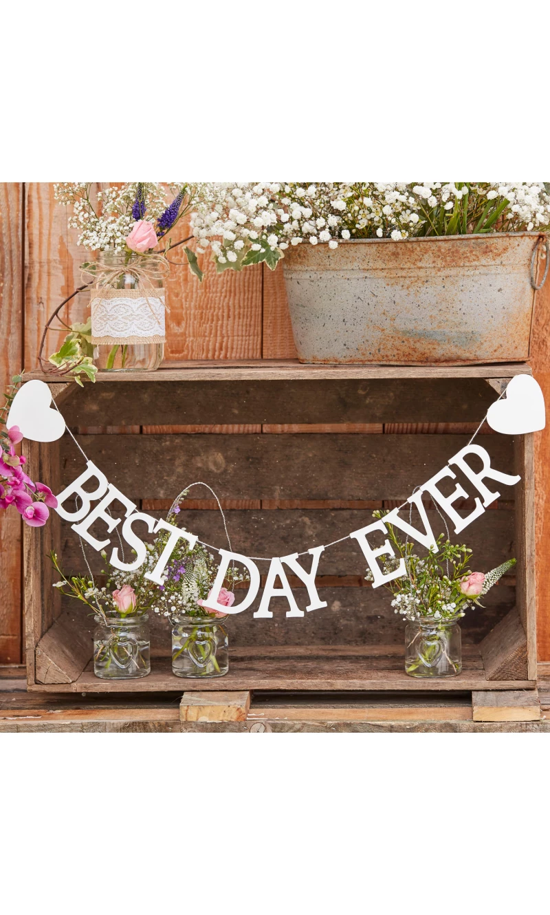 Best Day Ever Wooden Bunting Rustic Country - 1.5m