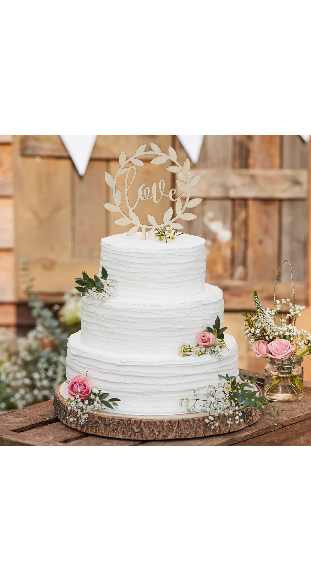 Wooden "Love" Wedding Cake Topper - 15cm x 19cm