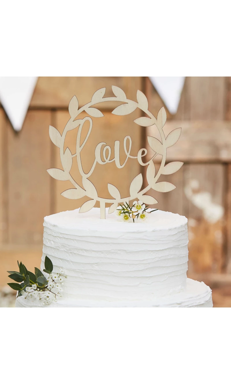 Wooden "Love" Wedding Cake Topper - 15cm x 19cm