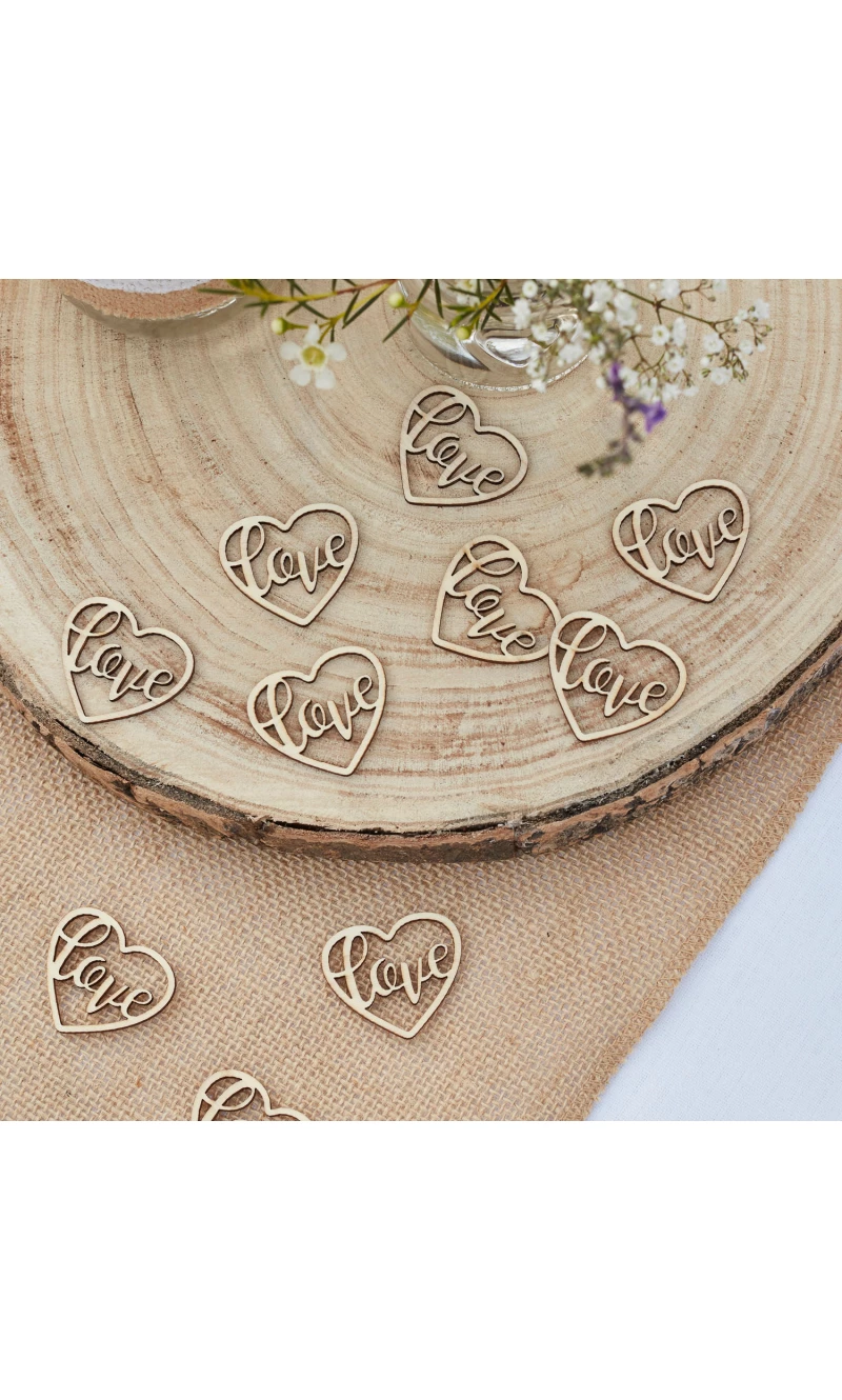 Wooden Heart Love Confetti Rustic Country - 24pk