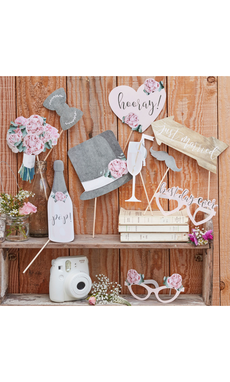 Rustic Country Wedding Photo Booth Props - 10pk
