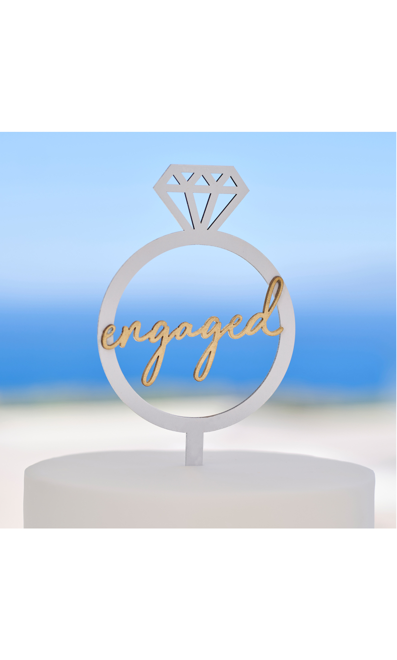 Wooden Engagement Ring Cake Topper - 22cm x 11cm