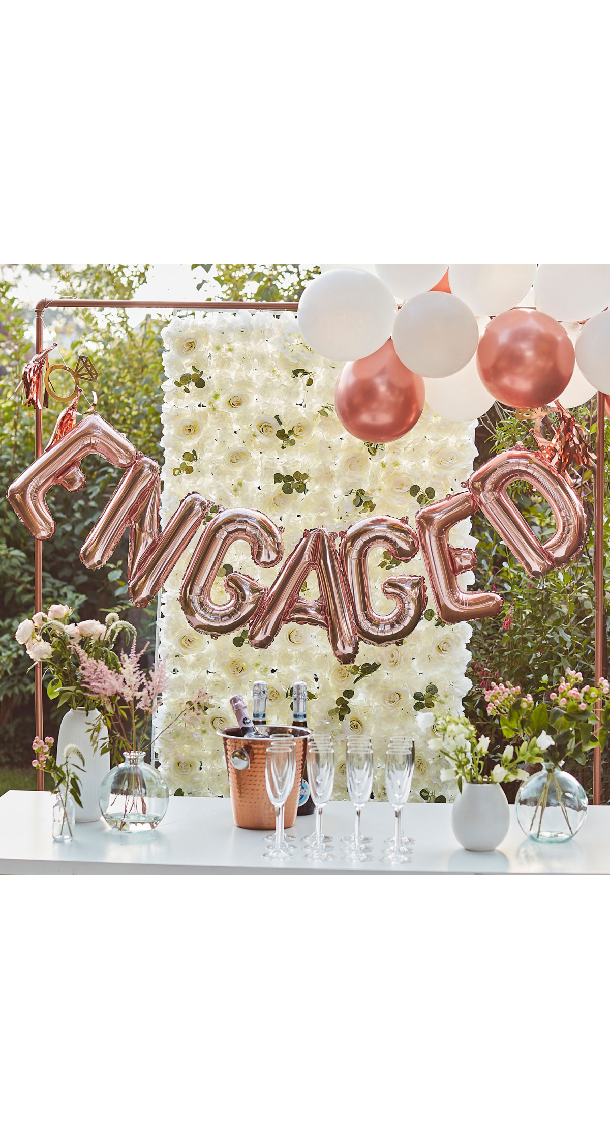 Rose Gold Engaged Foil Balloon Bunting - 7pk