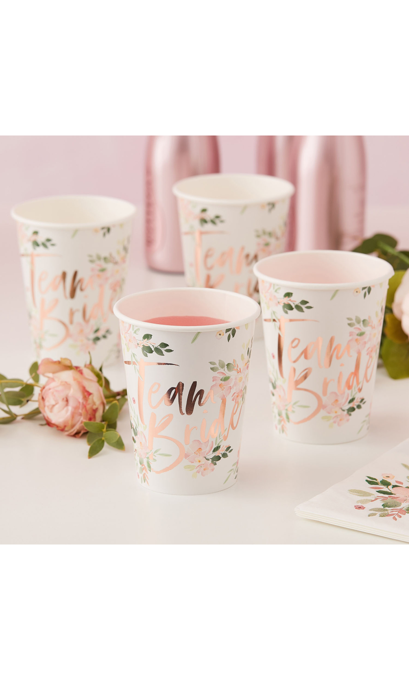Hen Party Floral Team Bride Cups - 8pk