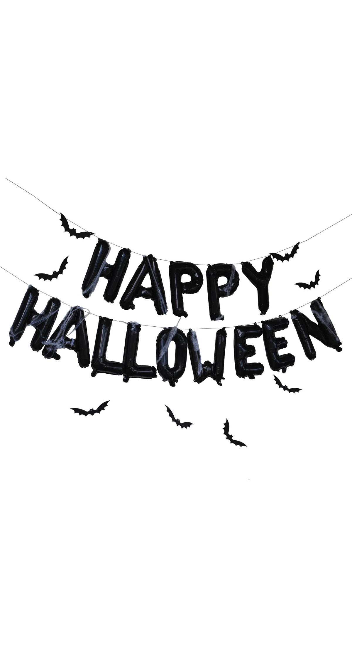 Happy Halloween Foil Balloon Bunting with Hanging Bats & Cobwebs