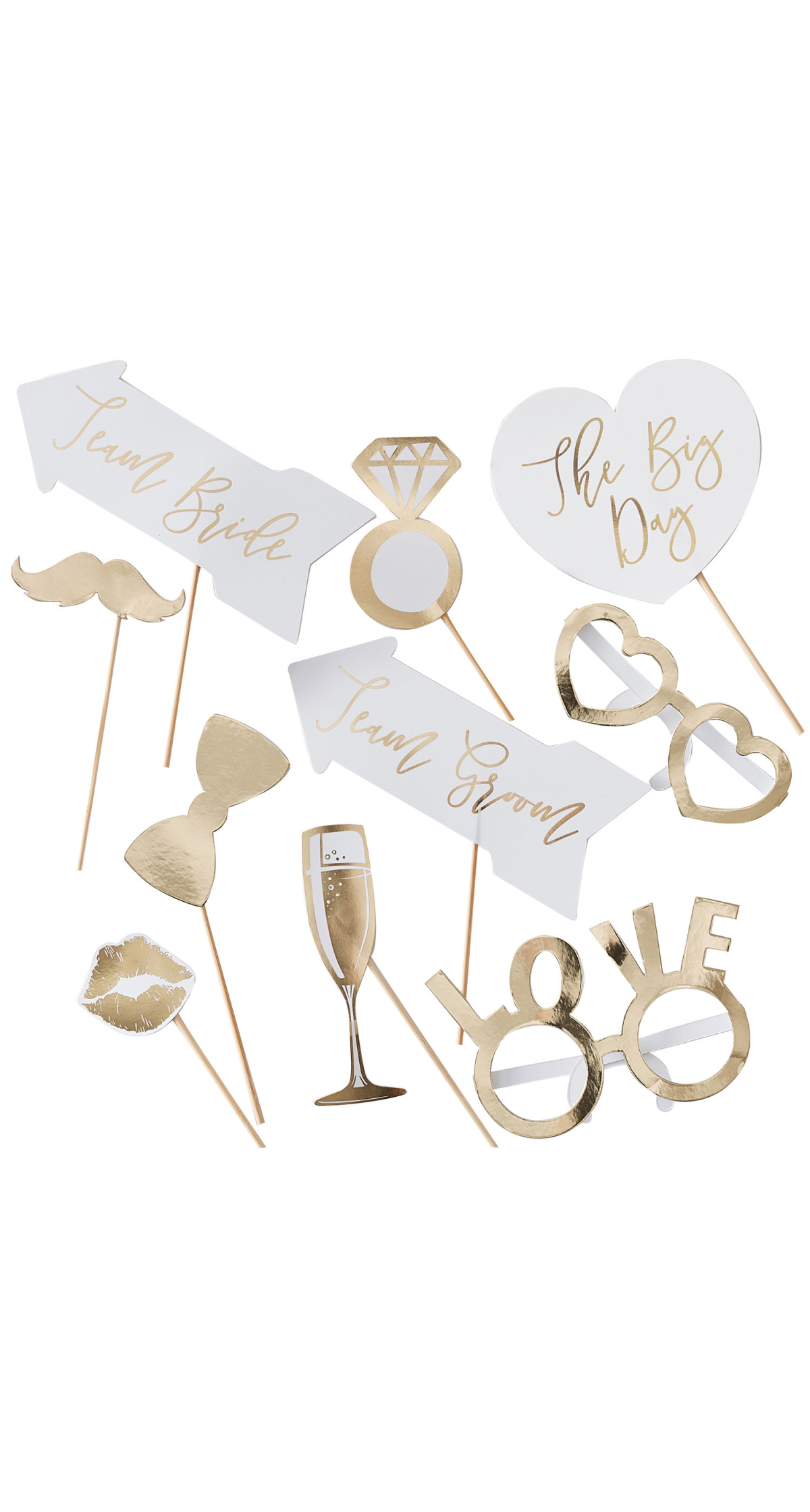 Gold Wedding Photo Booth Props - 10pk