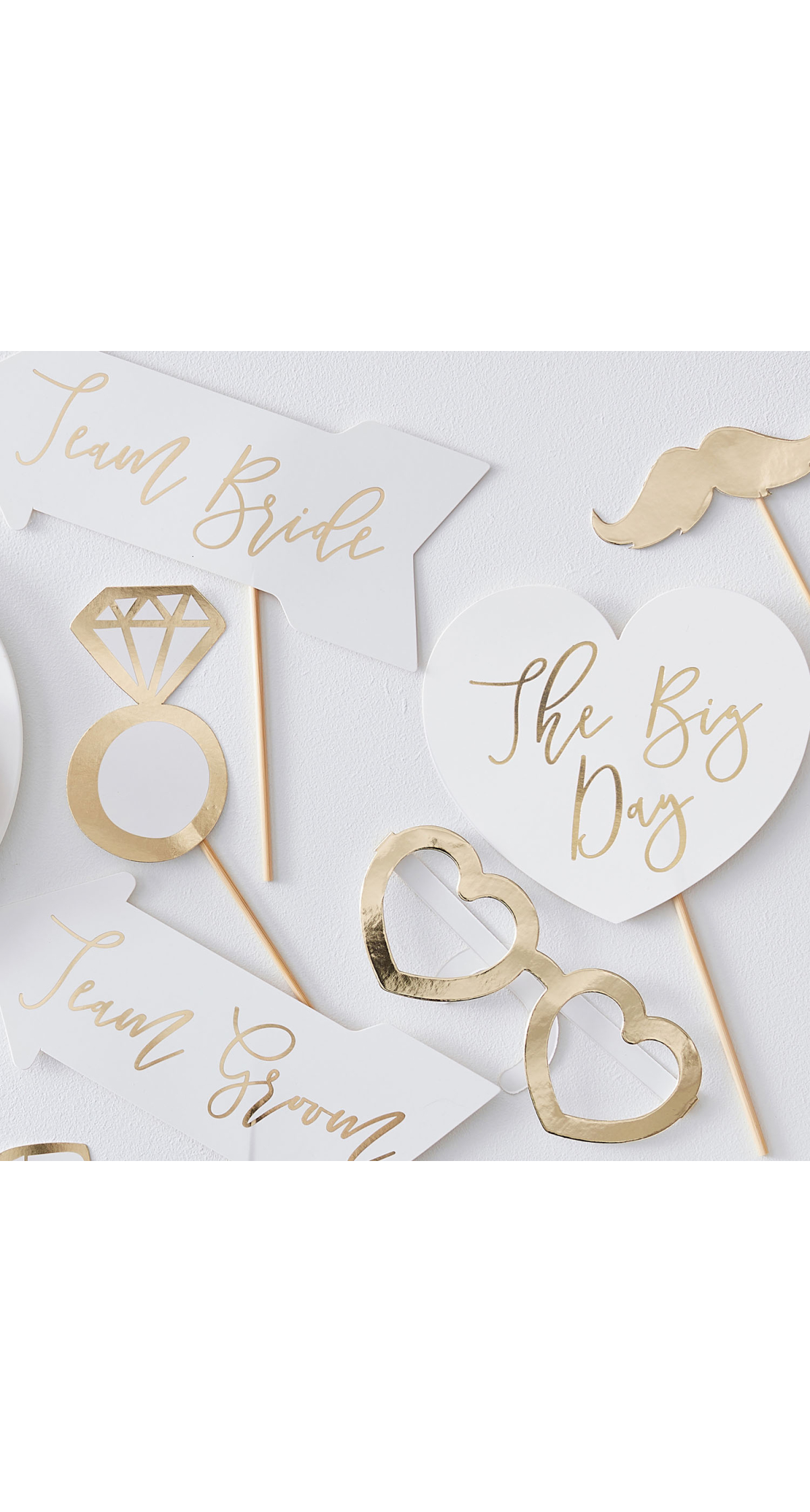 Gold Wedding Photo Booth Props - 10pk