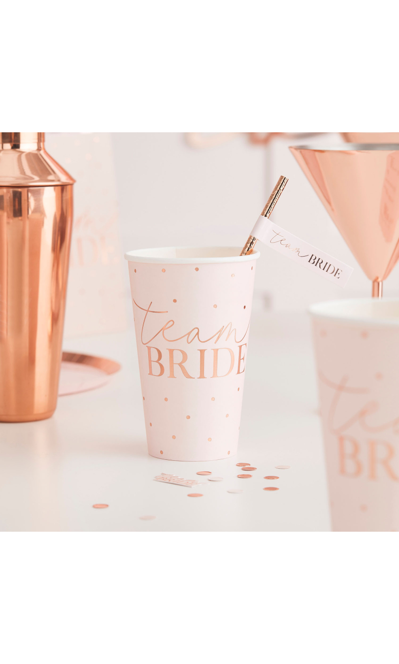 Rose Gold Team Bride Large Hen Party Cups - 8pk